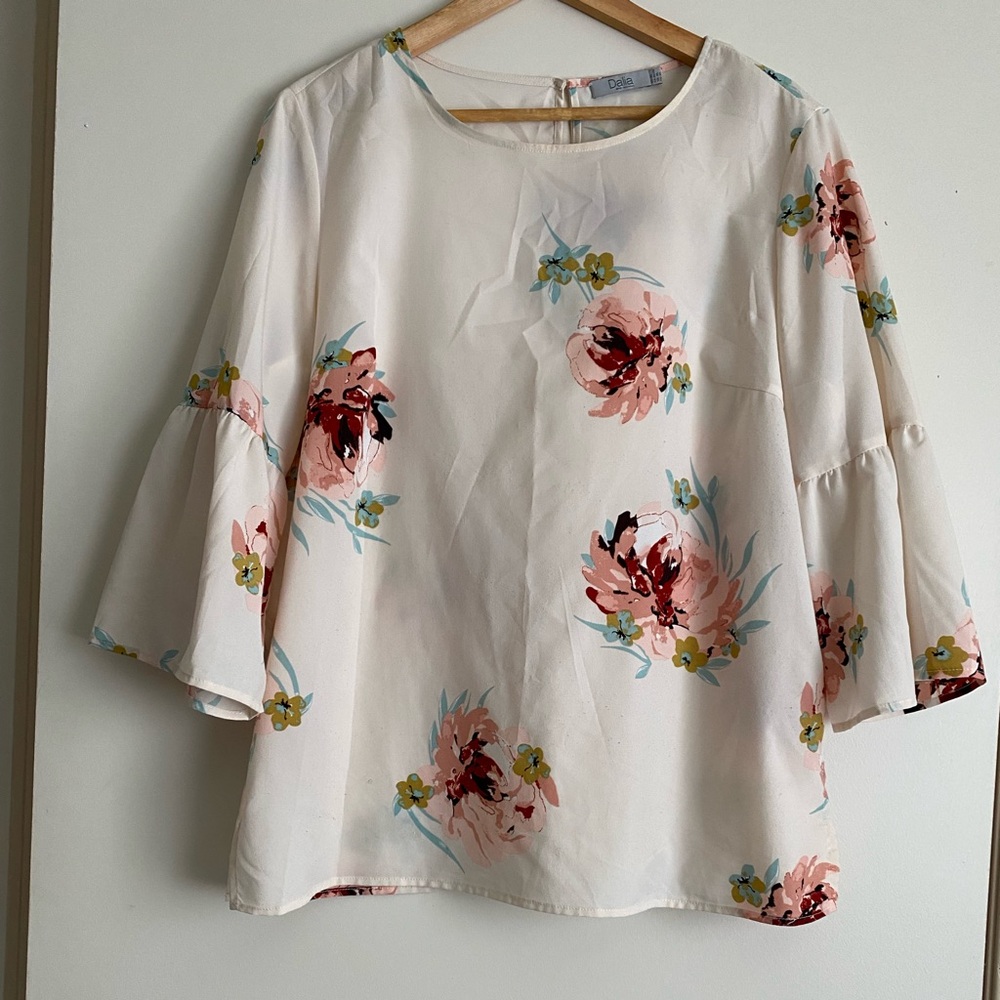 Dalia Cream Floral Blouse with Bell Sleeves